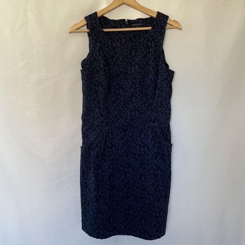 Tommy Hilfiger blue black leopard print midi dress pockets women's size 12 rayon